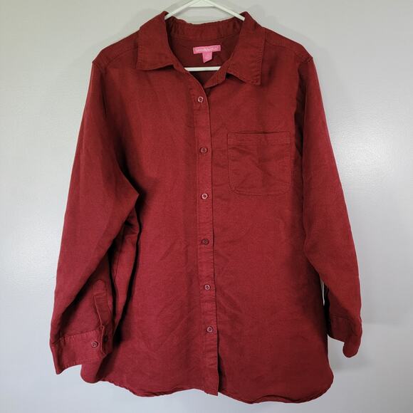 Woman Within Tops - Faux Suede Button Shirt Womens 1X Office Western Cabincore Maroon Woman Within